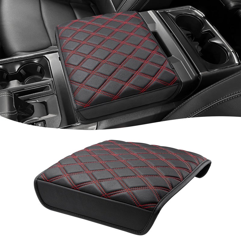 Center Console Armrest Cover for 2021 2022 2023 2024 2025 2026 Ford F150 Lightning Workstation Arm Rest Lid Protector Pad Interior Accessories BlackRed Stitch Fits Work Surface Console Only